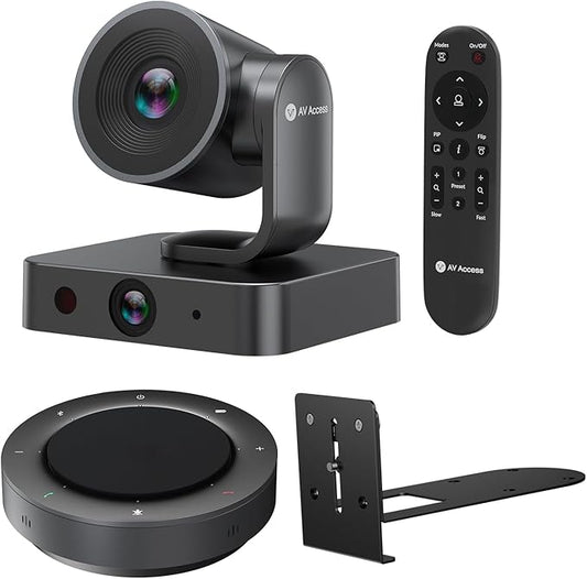 All-in-One Conference System: 4K AI PTZ Webcam with Dual Lens + Wireless USB/Bluetooth Speakerphone, AI Framing & Presenter Tracking, 15x Zoom, 360° Mic, Zoom/Teams/Webex Compatible for Meeting Room