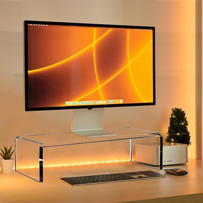 VTZEOTQ Clear Acrylic Monitor Stand Riser 20", Laptop Keyboard Cover cat Proof, Keyboard Protector Anti-Cat Prevent Cats from Touching Keyboard, Clear Monitor Riser for Keyboard Storage