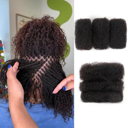 Afro Kinkys Bulk Human Hair 3 Bundles 90 Gram For Twists Braiding Dreadlock Extensions Create Repair Braid Micro Twist Human Hair Bundles Bulks Locs Extensions 1B Natural Black 8+8+8 30g/bundle