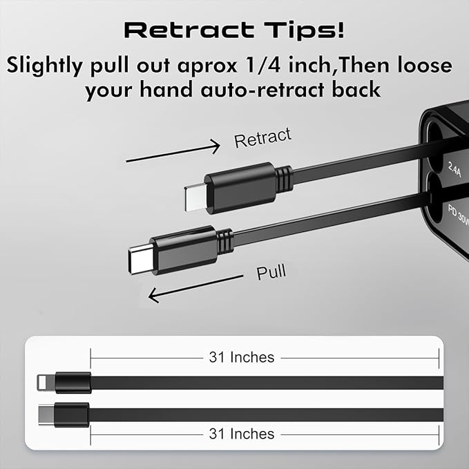 4 in 1 Retractable Car Charger,69W USB-C Fast Car Charger, for iPhone 17/16/15/14/13/12/11, Android,Pixel,Cigarette Lighter Charger (for Type C+Apple &RGB)