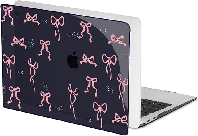 LCMOCICO for MacBook Air 13 inch Case 2021 2020 2019 2018 Release M1 A2337 A2179 A1932, Pritned Pattern Plastic Hard Case Cover for MacBook Air 13 M1 with Retina Display Touch ID, Pink Bowknot Black