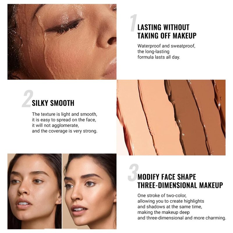 Kaely 4 Color Highlighter Contour Stick,Cream Contour Palette Kit for Beginners,Bronzer Contouring Sticks,contorno maquillaje para mujer en oferta,Concealer Stick Primer Face Makeup Brightener,01+02