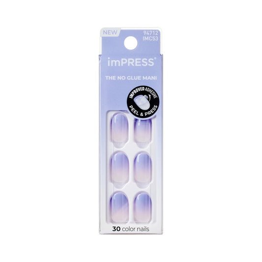 Impress Color Ombre Press On Nails, 'Friendzone', Blue, Short Oval, PureFit Technology, Patented Super Hold Adhesive, Chip Proof, Smudge Proof, Mini Nail File, Manicure Stick & 30 Fake Nails