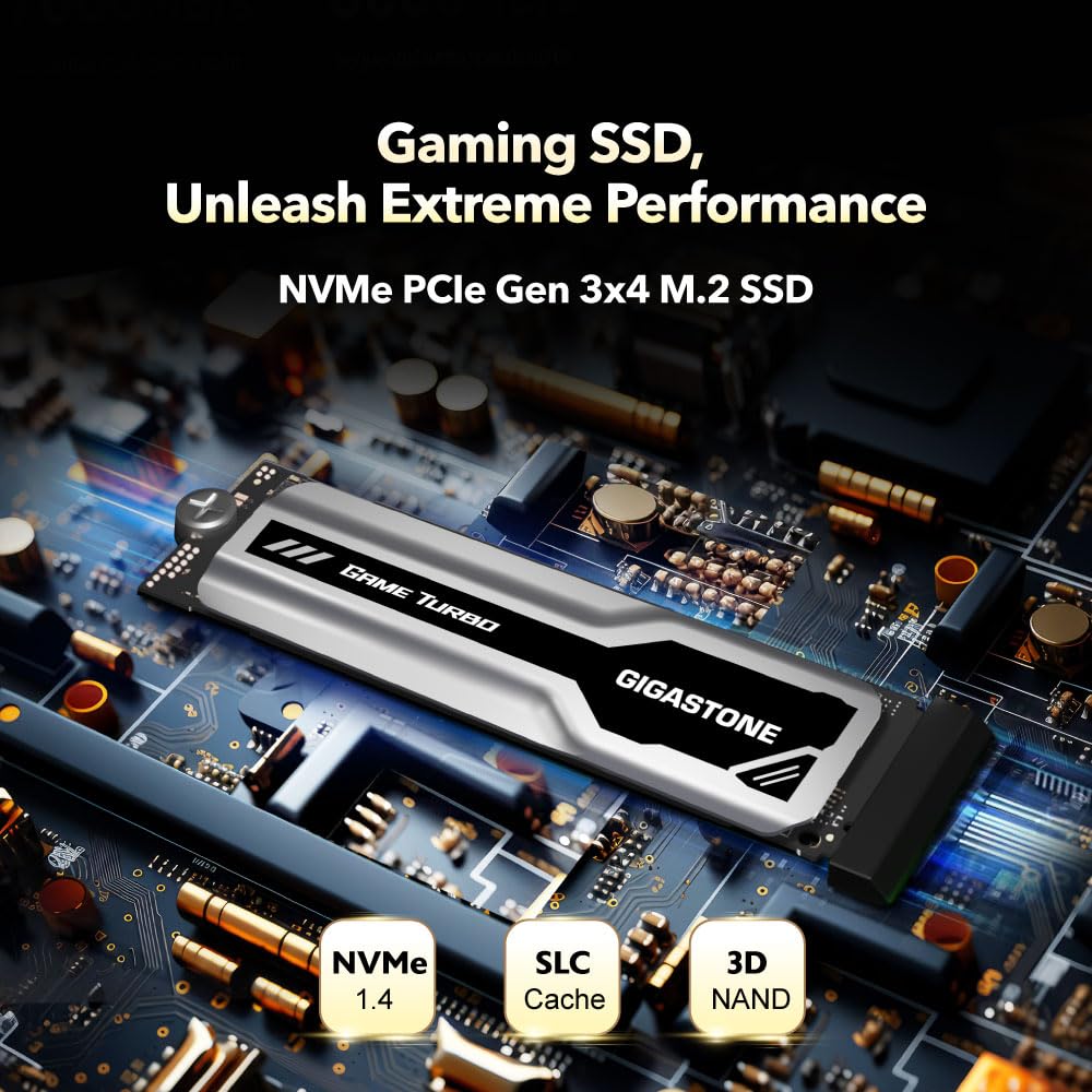 Gigastone M.2 SSD 1TB PCIe 3.0 NVMe SSD 3,400MB/s Internal Gaming Solid State Hard Drive Turbo Speed Heatsink Cooling Heat Dissipation PC Laptop Storage for Gamers Video Editing Creators