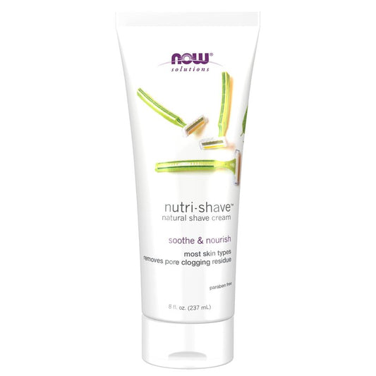 NOW Foods Solutions, Nutri-Shave, Shave Cream, Removes Pore Clogging Residue, Reduces Irritation, 8-Ounce