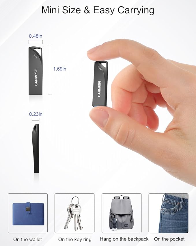 GARMESE 32GB USB 3.0 Flash Drive, 5-Pack Waterproof Metal USB Memory Stick, Slim Thumb Drive Portable Pen Drive with Keychain Hole Stylish Jump Drive for Computer/Car/Smart TV