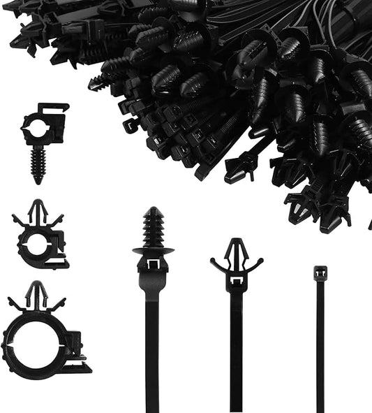 Dakchor 130 Pcs Push Mount Cable Zip Tie, Car Wire Loom Routing Clips Quickly Mount Cable Ties Fixed Wire Harness for Jeep Wrangler Trucks Universal Automotive Clips 6 Different Sizes