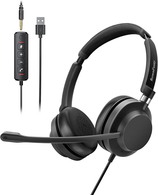 USB Headset with Microphone for PC-Wired Noise Reduction Office Headset for Work with Laptop/Mac,Computer Headphones with Volume Control & Mic Mute,Compatible with Zoom/Skype/MS Teams/Call Centers
