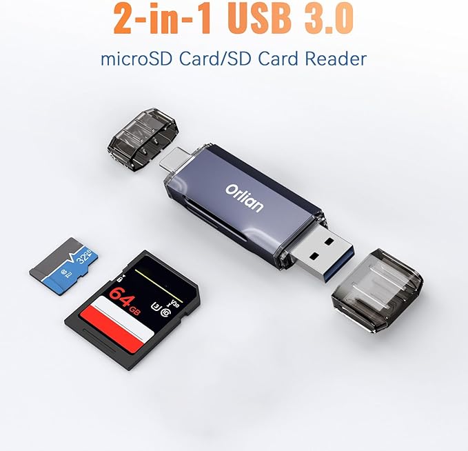 USB 3.0 SD Card Reader,Dual Slots USB 3.0 Type C to Micro SD Card Adapter, Memory Card Reader Adapter for MicroSD, SDHC, SDXC, RS-MMC, MMC, Compatible with Laptop, iPhone 16/15,MacBook Android (Gray)