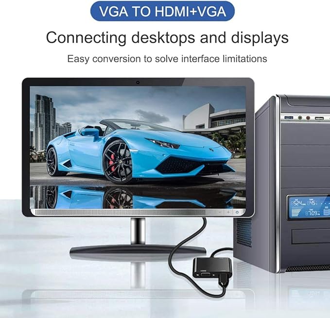 WJBCNEENT VGA to HDMI VGA Audio Video Cable Adapter Converter Splitter with 3.5mm Audio USB Power for 2 Monitors, Computer, Desktop, Laptop, PC, Projector, HDTV 1080P, Plug and Play
