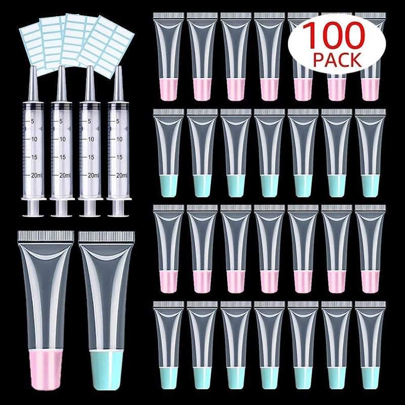 Lip Gloss Tubes - 100 Pack 10ml with Pink & Blue Caps | Perfect for DIY Projects