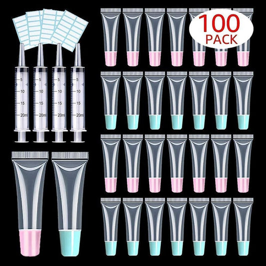 Lip Gloss Tubes - 100 Pack 10ml with Pink & Blue Caps | Perfect for DIY Projects