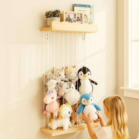 Skiennix Adjustable Stuffed Animal Storage - Large Wooden Plush Toy Organizer for Kids' Room | Patented Design
