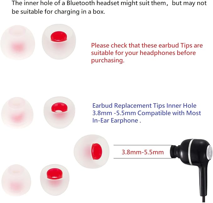 CYADCI Silicone Earbud Tips - Soft & Comfortable Earphone Cushions, 18 Pairs (S/M/L) - White & Red, Fits 3.8mm-5.5mm Inner Hole, Compatible with Most in-Ear Headphones