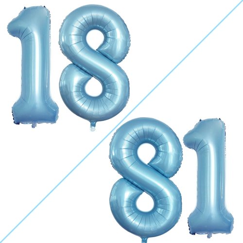GOER Jumbo 42-Inch Number 18 Balloons - Sweet 18 Birthday Party Decorations in Light Blue