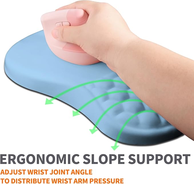 Armanza Ergonomic Joint Wrist Support Mouse Pad with Memory Foam Cushion Massage Bump, Carpal Tunnel Pain Relief Mousepad Slope Design for Wrist Rest, 11.8x7.9 in, LightSkyBlue