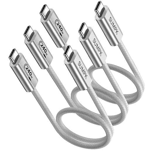 SUMPK 240W USB C to USB C Cable 2FT, Short USBC to USBC Cable, Compatible with iPhone 16/16 Pro/16 Plus/16 Pro Max, iPad MacBook Pro/Air, Samsung Galaxy S23 S22 S21 S20 Note 20