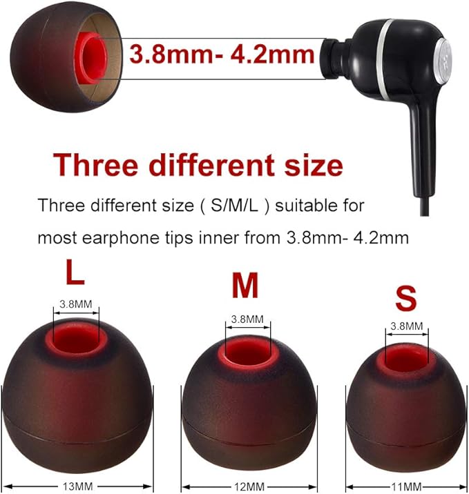 Earbud Tips High Quality Soft Silicone Earbuds Replacement Tips Fit for in-Ear Headphones(inner hole from 3.8mm - 4.2mm earphones)9 Pairs S/M/L,Black/Red