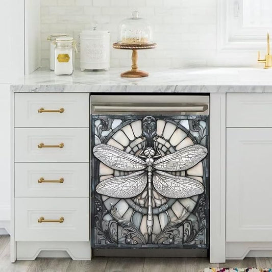 Dishwasher Magnetic Cover Front Door Dragonfly Refrigerator Magnet Decor Magnetic Sheet Sticker for Kitchen Appliance 23X26 in
