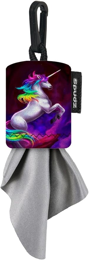SPUDZ Classic Microfiber Lens Cleaner – Clip-On Pouch, Washable – for Binoculars, Scopes, Glasses, Screens | Classic | Vibrant Unicorn, 6 x 6 Inch (2-Pack)