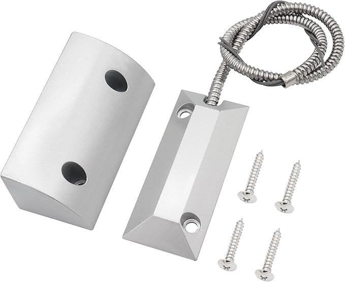 FOCMKEAS Magnetic Reed Switch Wired Surface Mount Normally Closed NC Contact Sensor Alarm Magnetic Door Switch with 2 Wires, Zinc Alloy Sliver, OC-59