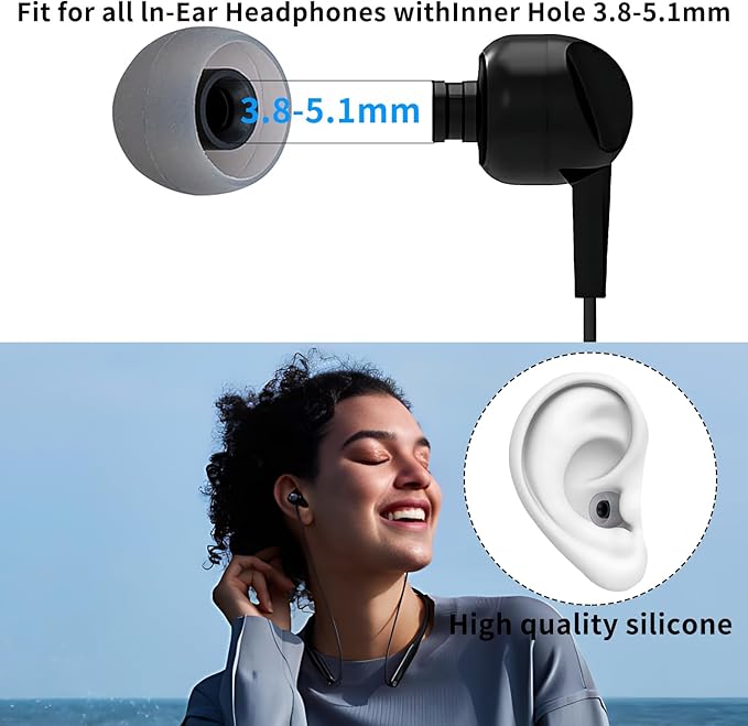 TSZYYM Earbud Tips Ear Bud Tips Soft Anti Slip Washable and Reusable Silicone Replacement Earbud Tips Fit Most in-Ear Earbuds(Inner Hole 3.8mm -5.1mm) 18pcs S M L