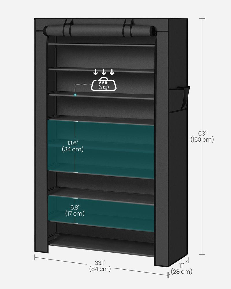 SONGMICS 10-Tier Shoe Rack, Shoe Storage Cabinet with Dustproof Cover, Free-Standing Shoe Storage Organizer for Closet, Entryway, Hold 40-50 Pairs of Shoes, for Sneakers, High Heels, Black URXJ36HV1
