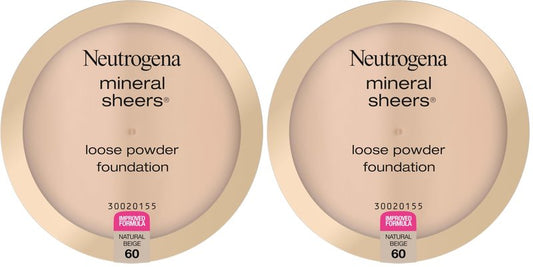 Neutrogena Mineral Sheers Foundation, Loose Powder, Sheer to Medium Coverage | With Vitamins A, C & E | Tone Enhancer | Natural Beige | .19 oz