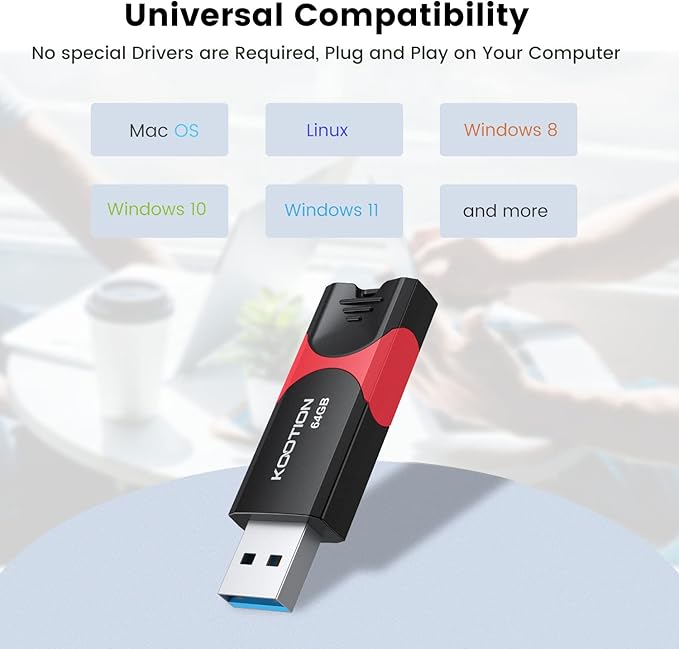 64GB USB 3.0 Flash Drive 10 Pack KOOTION USB 3.0 Thumb Drive Retractable 64G Zip Drive Ultra High Speed USB Stick Jump Drive Rugged Memory Stick with LED Indicator for Data Storage and Transfer