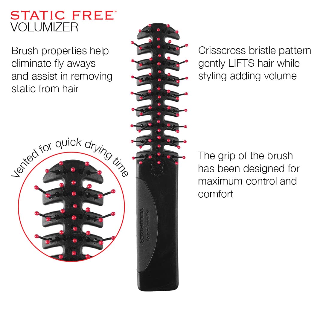 Cricket Static Free Volumizer Hair Brush - Blow Drying, Styling, and Detangling All Hair Types, Long, Short, Thick, Thin, Curly, Straight, and Wavy (Black)
