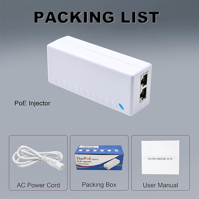 Gigabit PoE+ Injector Adapter – Converts Non-PoE to PoE+ (802.3af/at), Delivers 15.4W / 30W Ethernet Power, Plug & Play, Up to 328ft (100m) Range, White – Ideal for IP Cameras, VoIP Phones & More