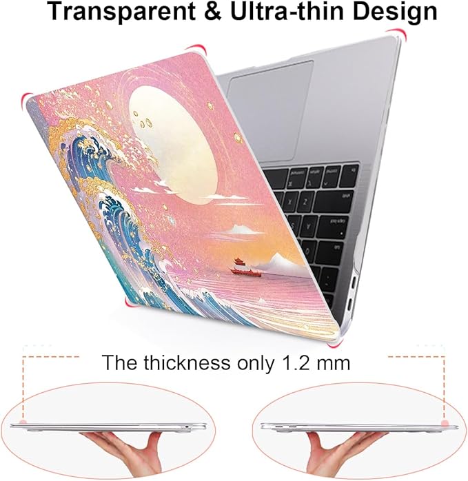 LCMOCICO for MacBook Pro 13-inch Case 2022 2021 2020-2016 Release M2 M1 Chip A2338 A2251 A2289 A2159 A1989 A1706, Pattern Plastic Hard Shell Keyboard Cover Screen Film Webcam Cover, Sunset Glow Waves
