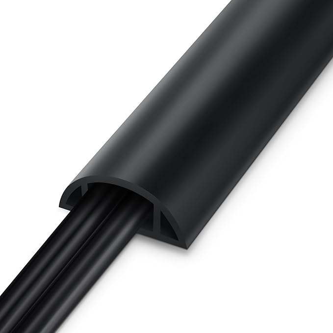 LZEOY 8.5FT Black Cord Cover Floor, Cord Protector, Floor Extension Cable Cover, Soft PVC Wire Covers - Cord Cavity: 0.7" (W) x 0.4" (H)