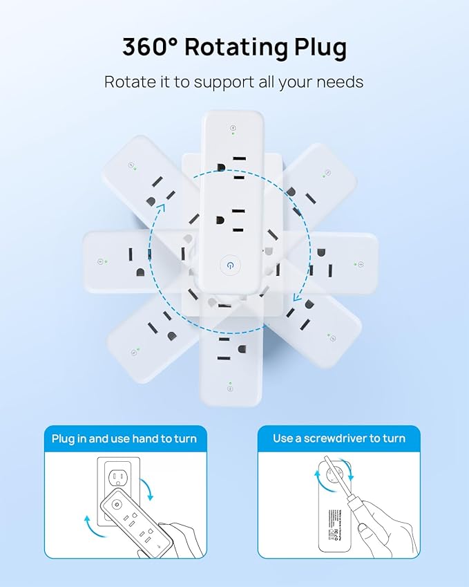 TROND Outlet Extender Surge Protector - 6 AC Outlet Splitter with 360 Rotating Plug, Multi Sockets Wall Expander with Power Switch, 1440J, 3 Way Plug Adapter for Home Bathroom Kitchen Office Dorm