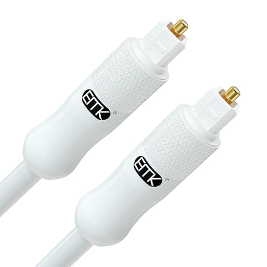 EMK White Optical Audio Cable [5ft/1.5M] - Digital SPDIF Toslink Fiber Optic Cable for Sound Bar, TV, Home Theater, Blu-ray Player - White, High-Speed, Low-Loss, Gold-Plated Connectors