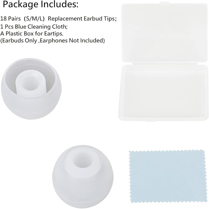 CYADCI Earbud Replacement Tips Silicone Earbud Tips Earbuds Cushions for Fit Most in-Ear Earbuds(Inner Hole 3.8mm -5.5mm) Headphone Rubber Tips Eartips 18 Pairs S M L