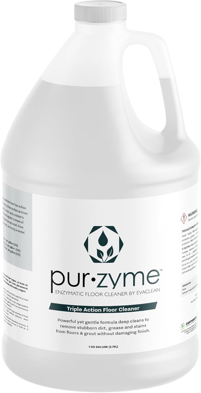 EvaClean PurZyme Enzyme Cleaner â 192 One Gallon Bottles, 48 Cases per Pallet, Triple-Action Grease Remover, Odor Control for Drains, Floors & Grout, pH Neutral Formula, Safe for Kitchens & Restrooms