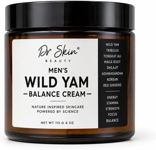 Men's Organic Wild Yam Cream for Hormone Balance - Natural T-Booster with Ginseng & Tongkat Ali | 4oz, Made in USA