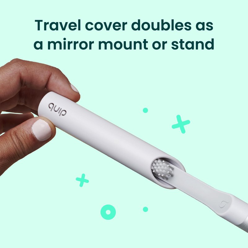 Quip Sonic Toothbrush for Adults - Timed Electric Toothbrush with Cover - Replaceable Brush Head, Soft Bristles, Plastic Handle, 3 Month Battery Life - Travel Toothbrush - Blue