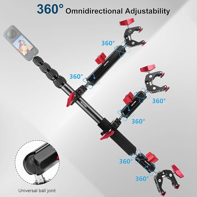 Mechrig Motorcycle Mount kit for Insta36O X5 X4, Bike Handlebar Clamp Mount and 59" Invisible Selfie Stick Bundle Kit, Heavy-Duty Super Clamp Camera Ebike ATV Mount for G02/3 /3S/Ace, GoPr0 13,JC017