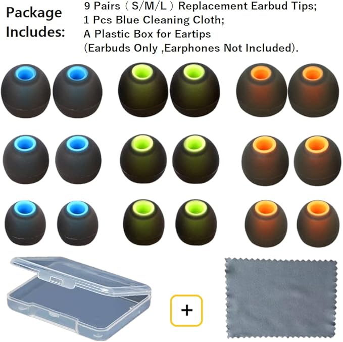 CYADCI Earbud Silicone Ear Tips Replacement Earbuds Gels for Popular In-Ear Headphones Other Inner Hole 3.8mm - 5.1mm 9 Pairs S/M/L