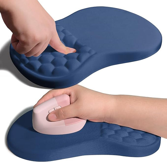Armanza Ergonomic Joint Wrist Support Mouse Pad with Memory Foam Cushion Massage Bump, Carpal Tunnel Pain Relief Mousepad Slope Design for Wrist Rest, 11.8x7.9 in, Dark Steel Blue
