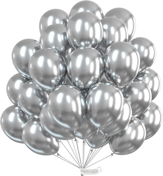 PartyWoo Metallic Silver Balloons - 50 Pcs 12 Inch | Perfect for Wedding & Birthday Decorations