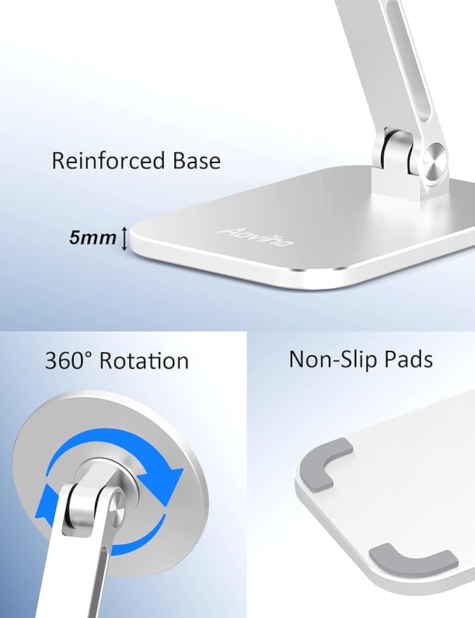 Aoviho Magnetic Phone Stand for MagSafe Adjustable - Aluminum Portable Phone Holder for Desk with 360° Rotating Head Compatible with iPhone 17/16/15/14/13/12 Pro Max and Magnetic Phone Case, Silver