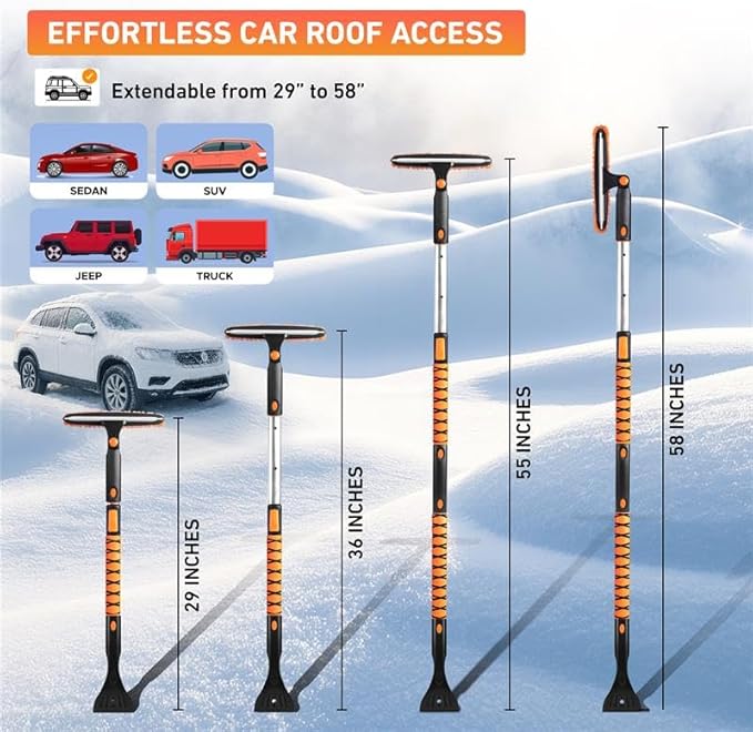 EcoNour 55" Telescopic Snow Brush and Ice Scraper for Car Windshield & Windows | 270Â° Rotating Snow Broom with Squeegee | Extendable Snow Removal Brush for SUV, Truck, and Car