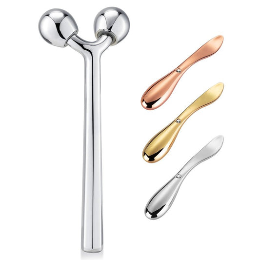 Tekson Faical Roller Massager and 3PCS Eye Roller Cream, 3D Metal Face Massage Tool for Reduce Puffines