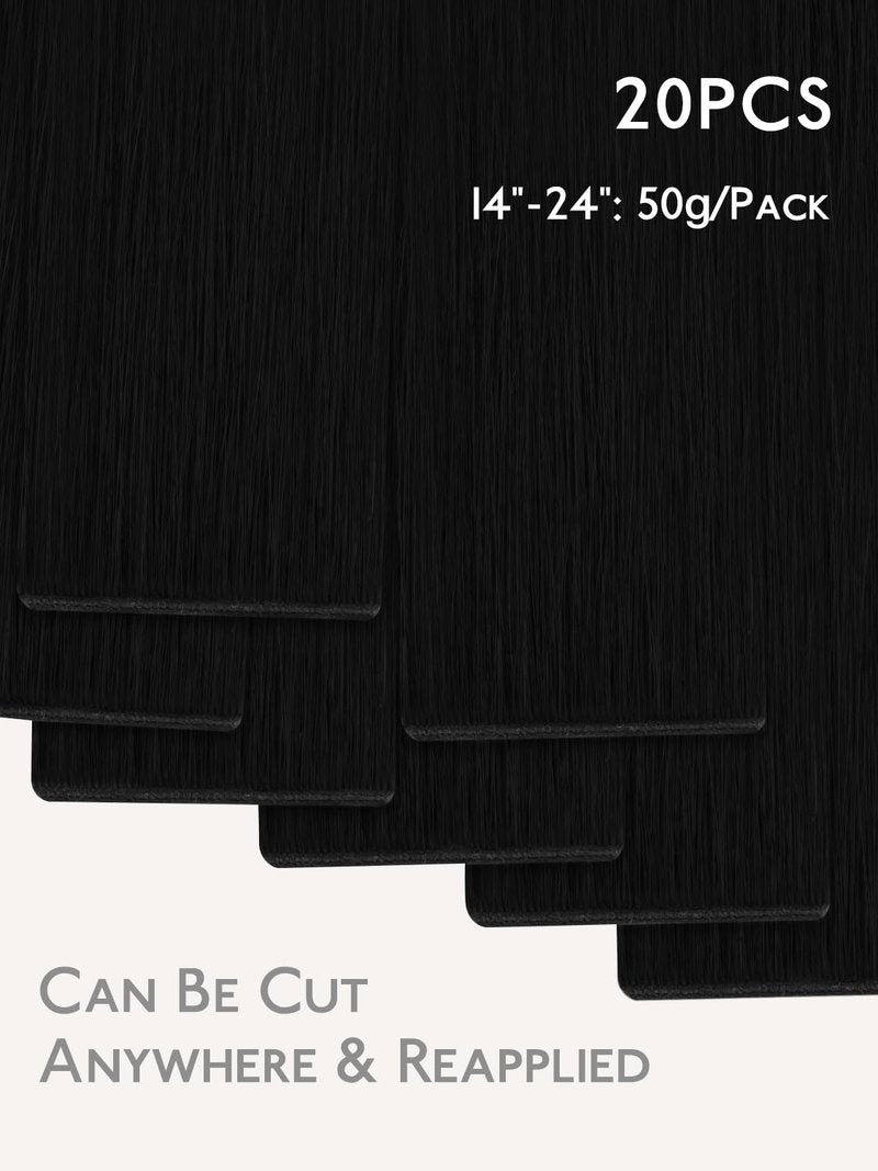WENNALIFE Genius Seamless Tape in Hair Extensions Real Human Hair, 16 Inch 50g 20 pcs Jet Black Tape in Hair Extensions Remy Human Hair Luxury Invisible Straight Hair Hand Tied Inspired Edge Tape ins