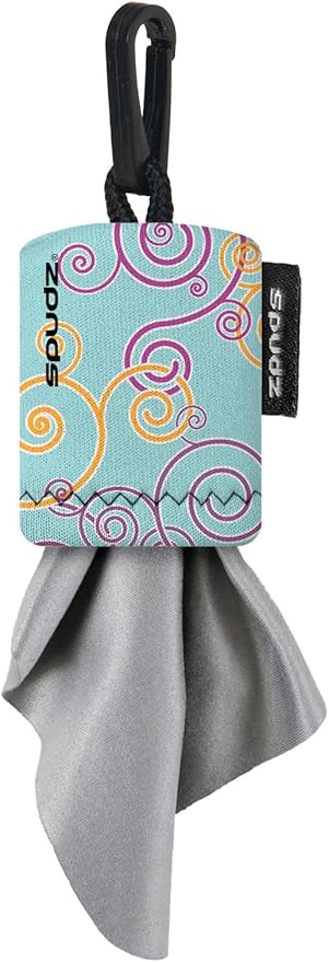 SPUDZ Classic Microfiber Lens Cleaner – Clip-On Pouch, Washable – for Binoculars, Scopes, Glasses, Screens | Classic | Baby Blue Swirls, 6 x 6 Inch (2-Pack)