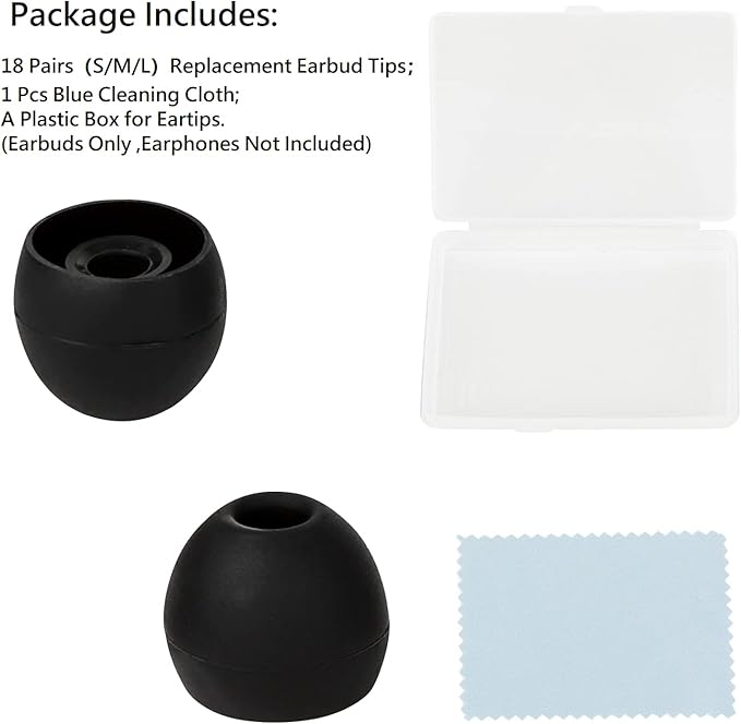 CYADCI Silicone Earbud Replacement Tips Earbud Tips Ear Bud Covers for Fit Most in-Ear Earbuds(Inner Hole 3.8mm -5.5mm) Headphone Rubber Tips Eartips 18 Pairs S M L