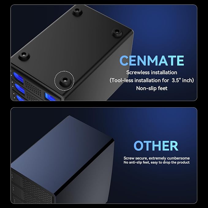 CENMATE Aluminum 4 Bay 10Gbps HDD Enclosure with Cooling Fan for 2.5“/3.5" SATA HDD/SSD with USB A/C 3.2 Gen 2, Support Hot Swappable, Tool-Free Hard Drive Enclosure